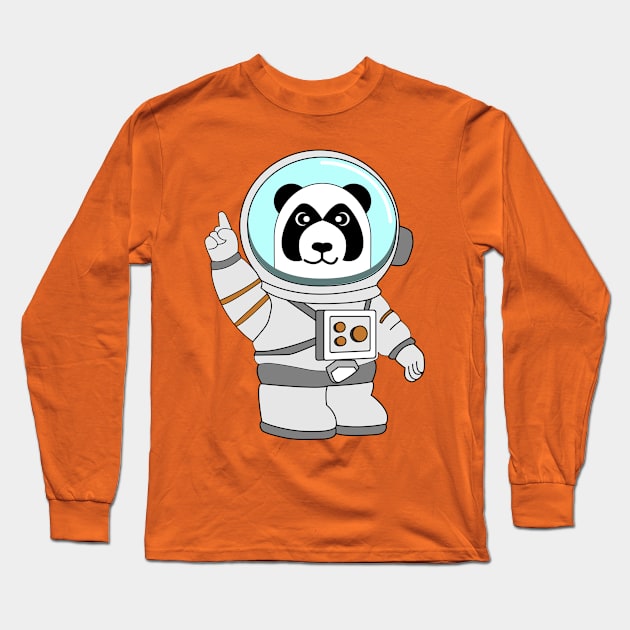 panda wearing astronaut suit raise one finger Long Sleeve T-Shirt by maricetak